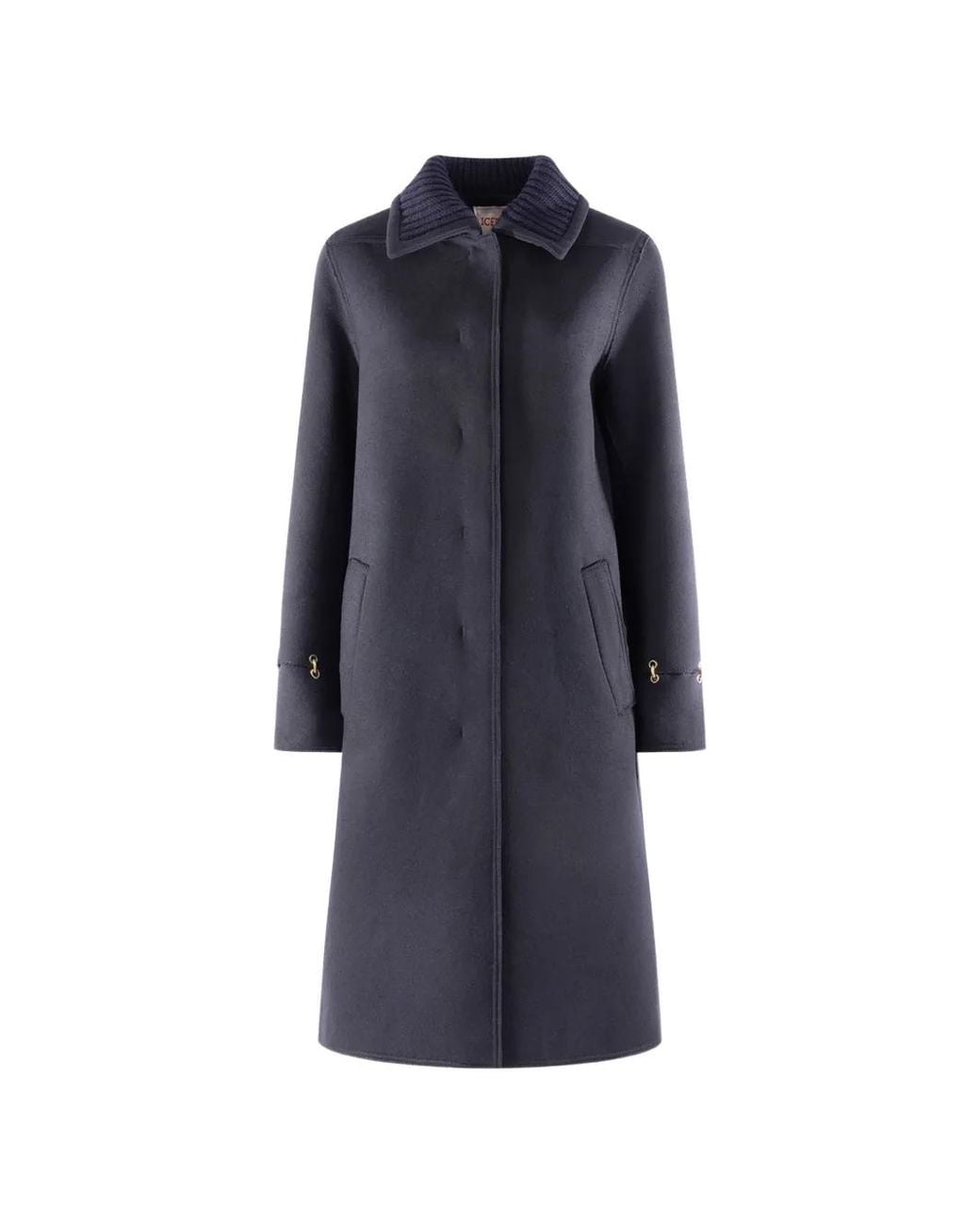 Iceberg Blue Ribbed-Collar Hardware-Detail Coat