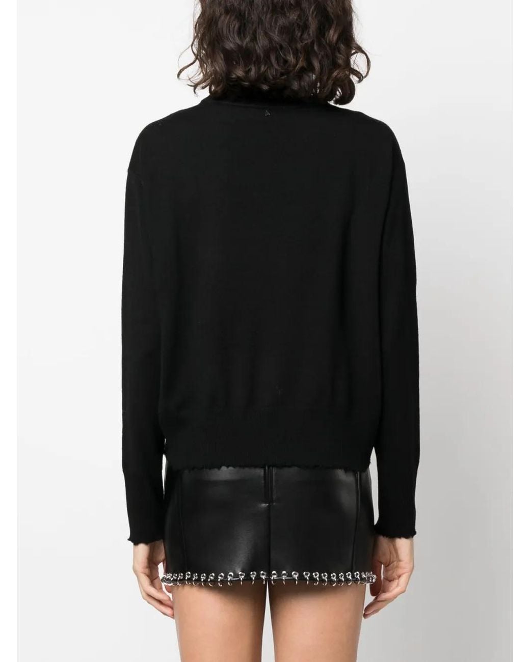 Patrizia Pepe Black Distressed-Finish Wool Jumper
