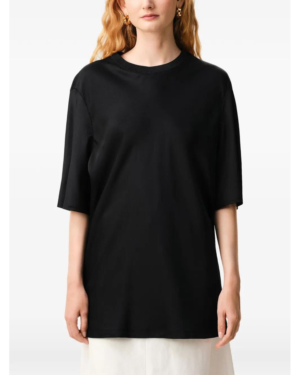 AMI Black Satin Short-Sleeve Blouse