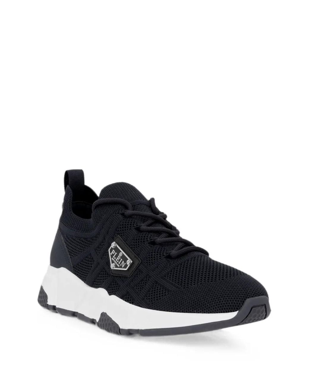 Philipp Plein Black Runner Sock Triangle Placca Sneakers