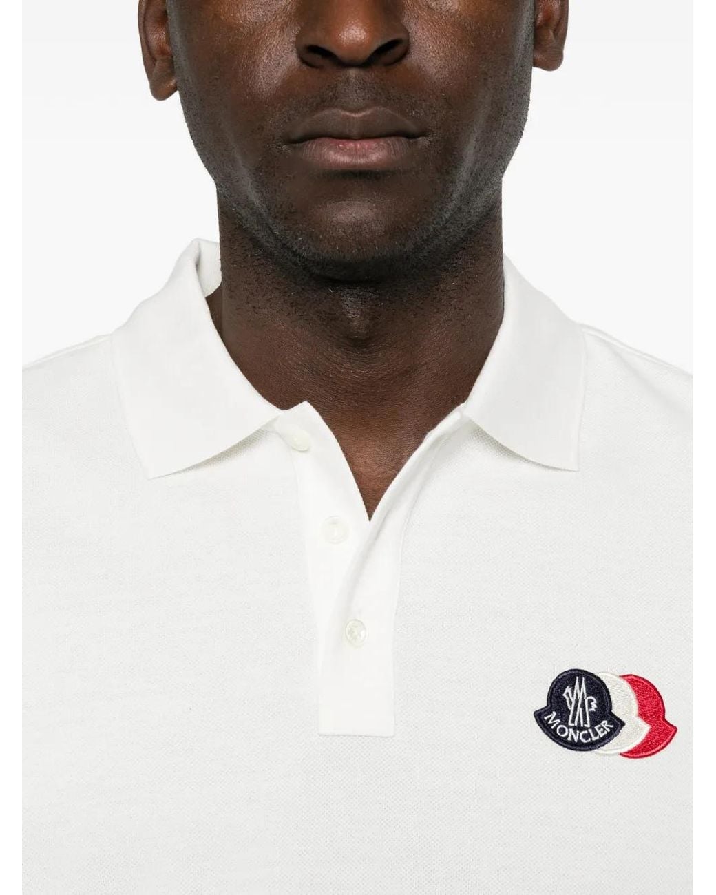 Moncler White Logo-Patch Polo Shirt for men