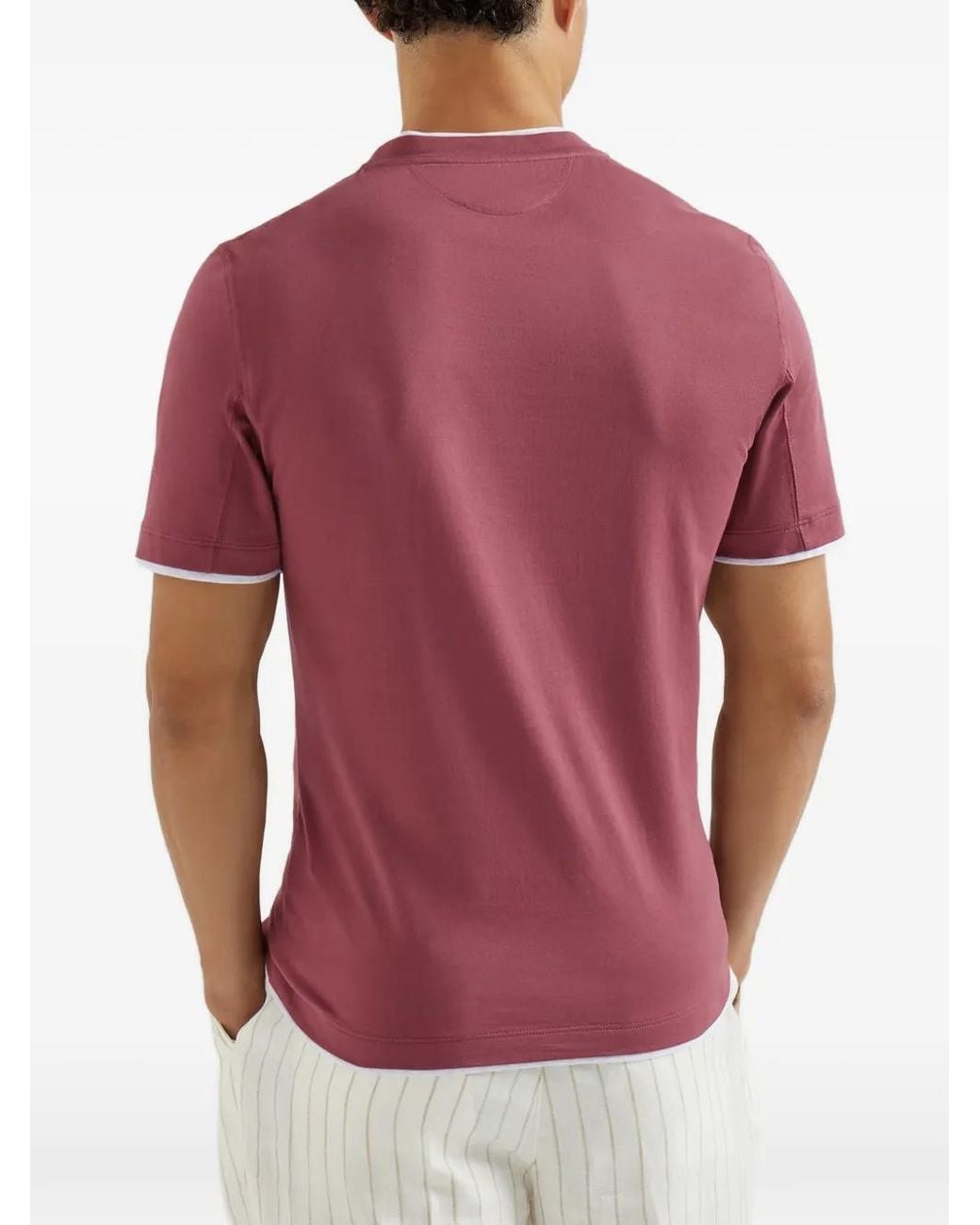 Brunello Cucinelli Pink Cotton Faux Layered T Shirt for men