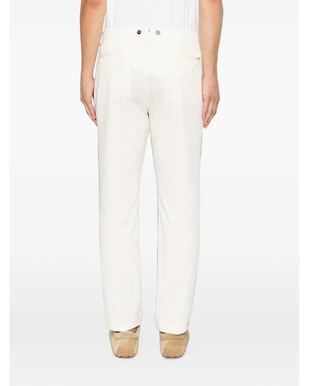 Berwich White Pleated Button-Detail Trousers for men