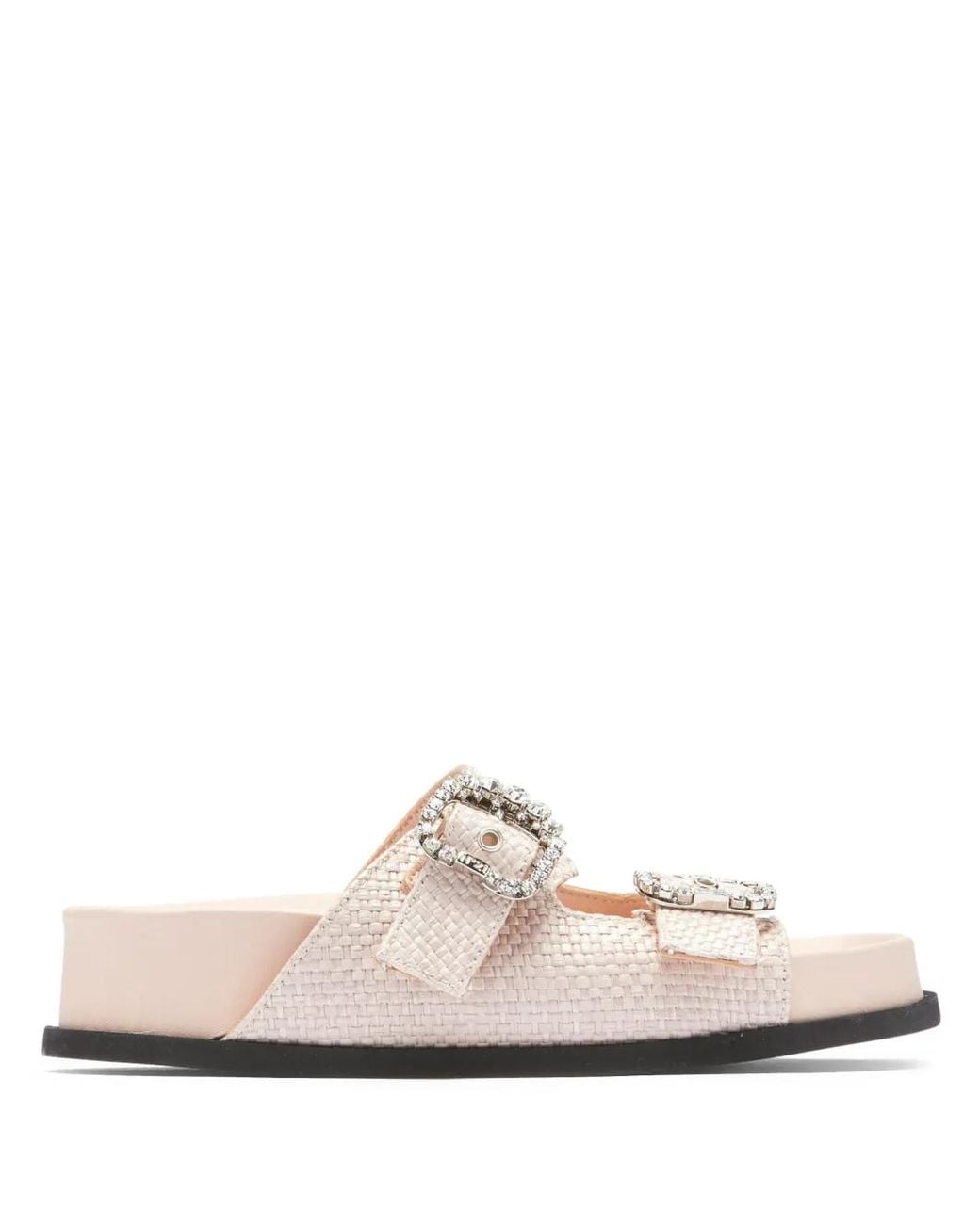 N°21 White Crystal-Embellished Buckle Woven Slides