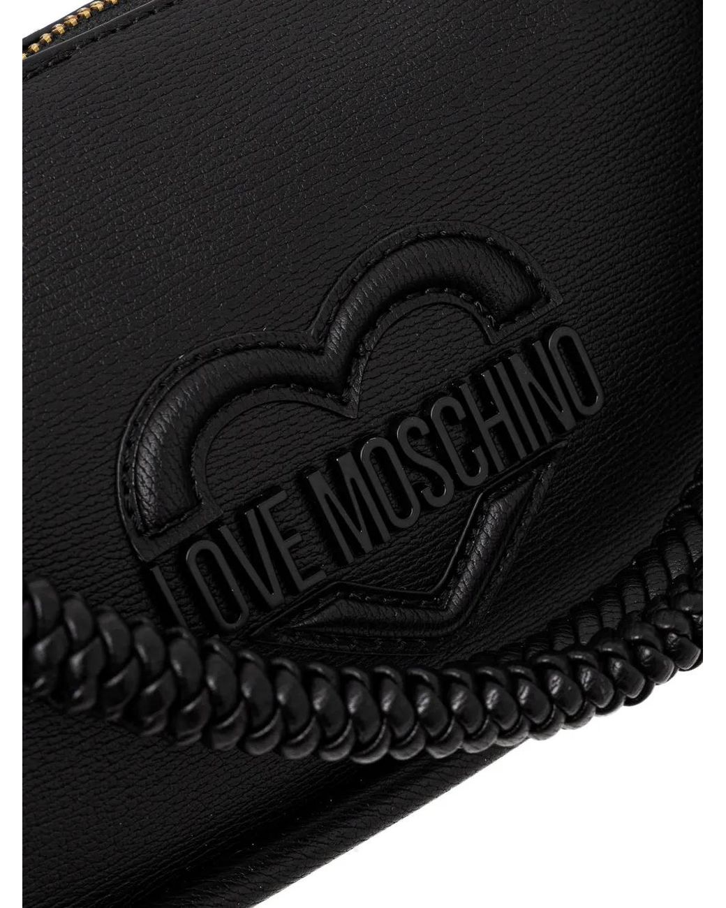 Love Moschino Black Logo-Detail Braided-Handle Tote Bag