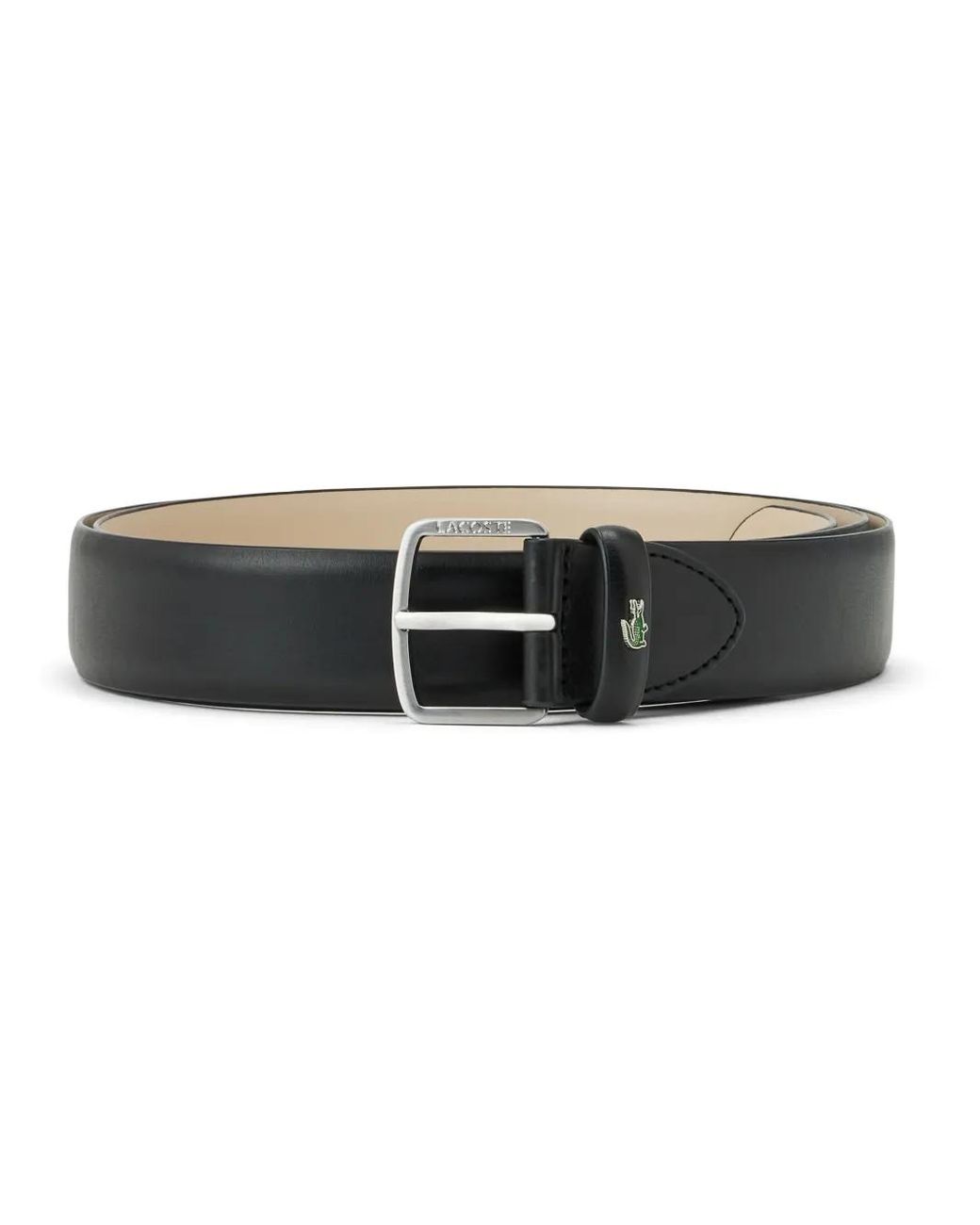 Lacoste Black Logo-Engraved Leather Belt for men