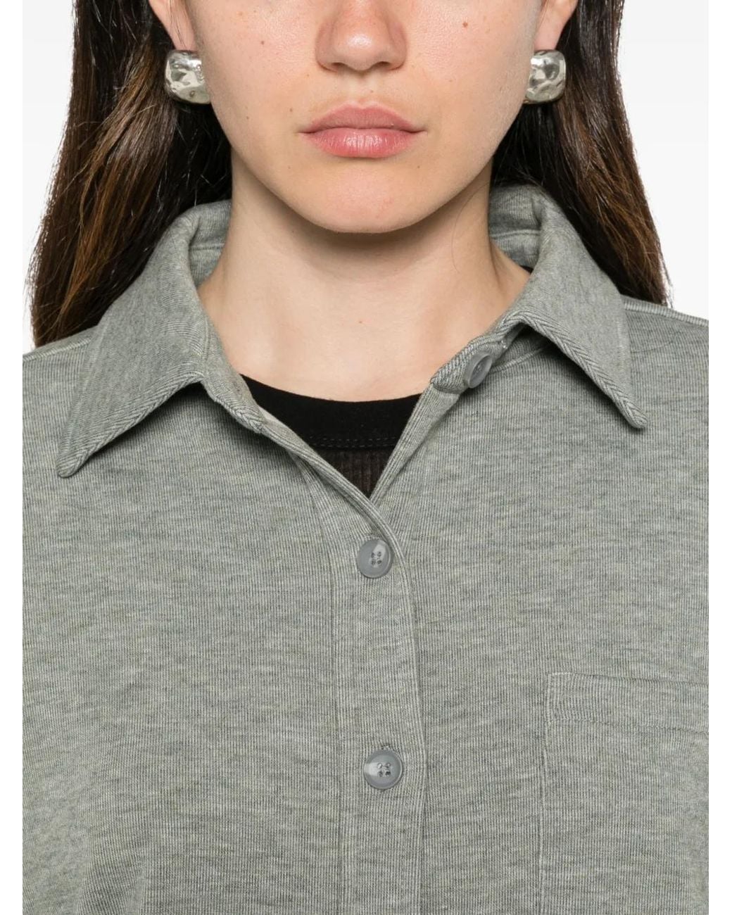 Bobi Gray Cropped Long-Sleeve Shirt