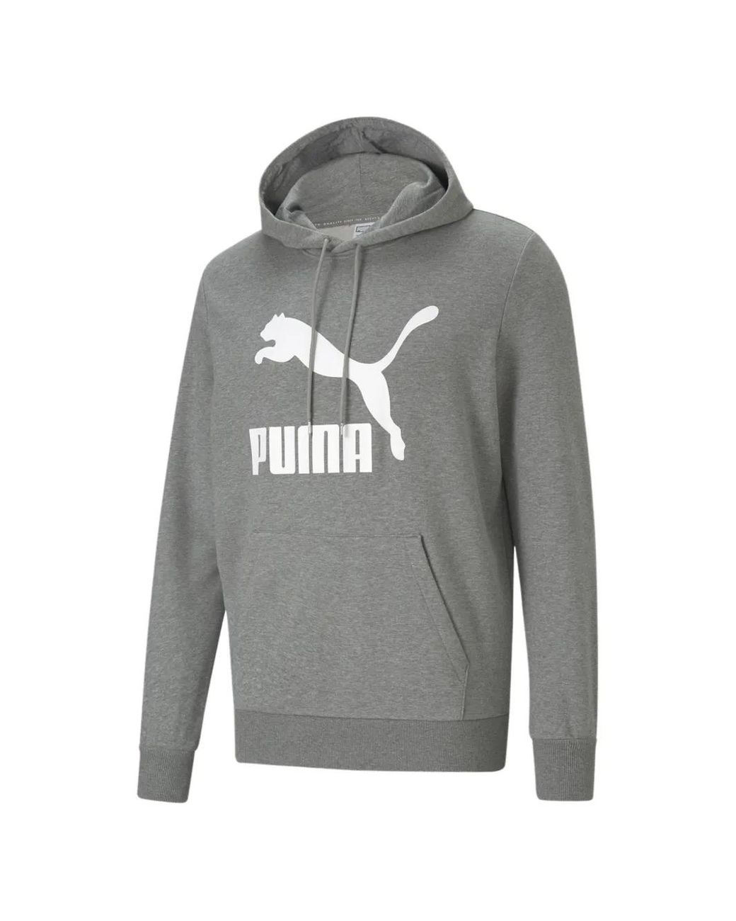 PUMA Gray Classics Logo-Print Hoodie for men