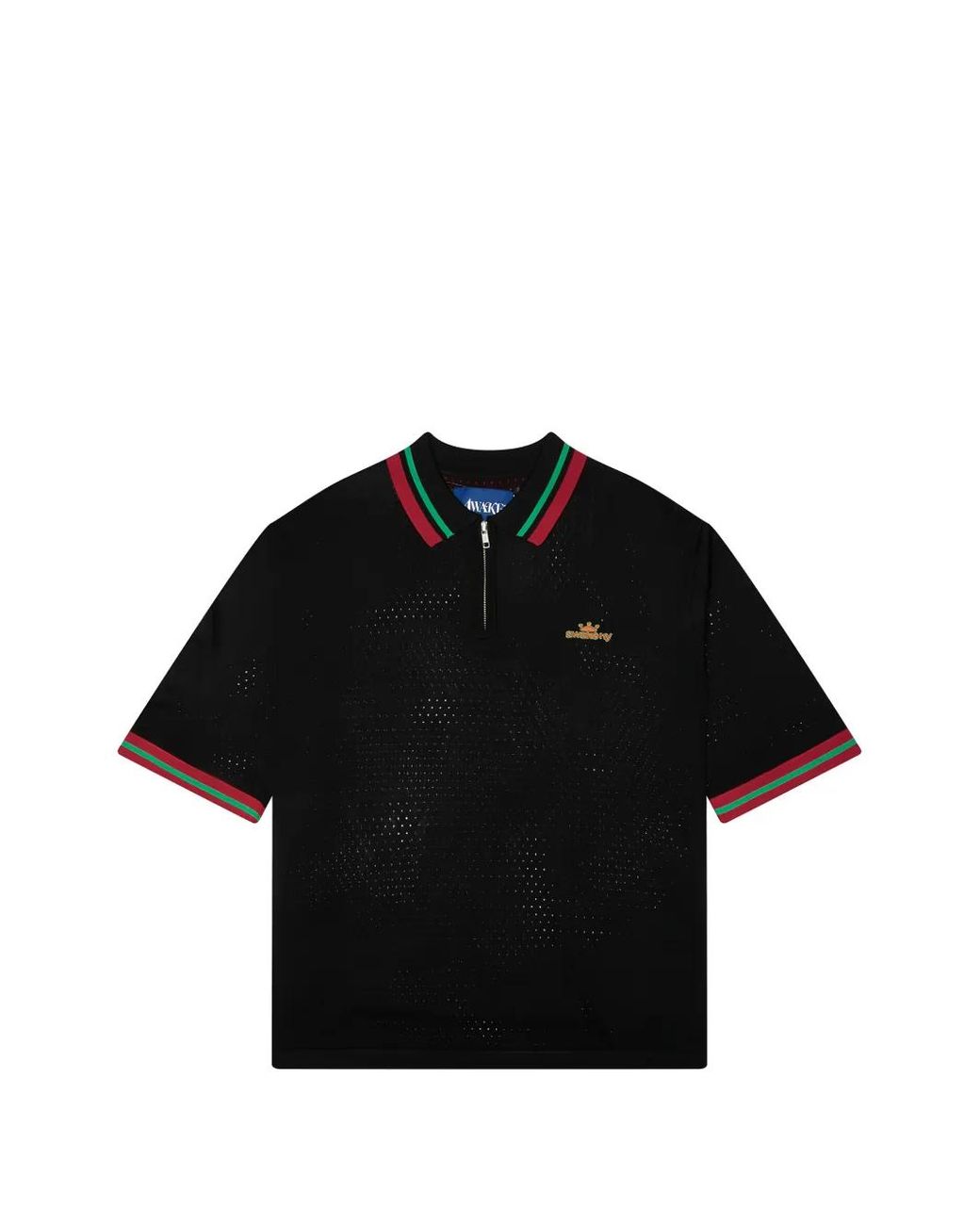 AWAKE NY Black Mesh Zip-Fastening Polo Shirt for men