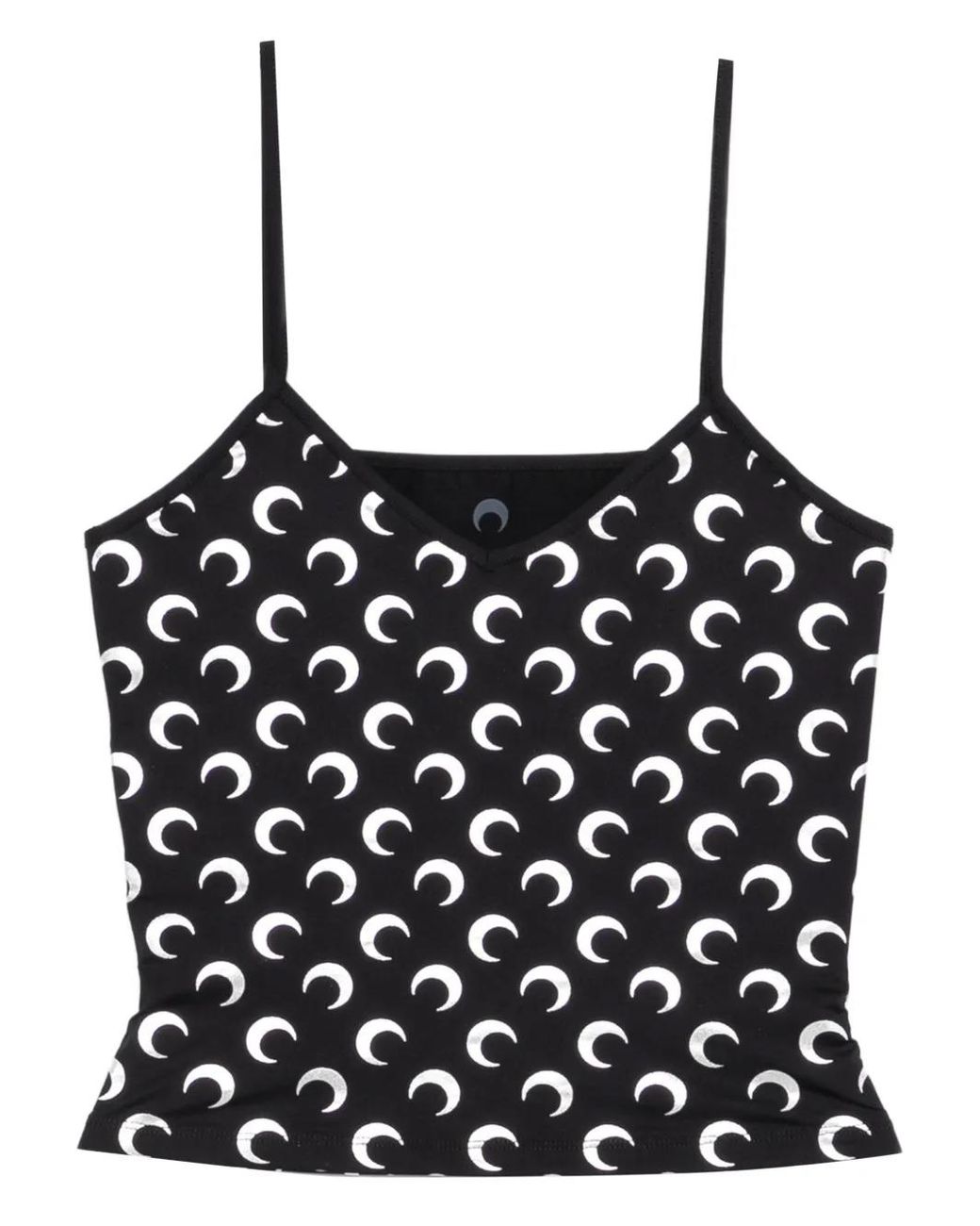 MARINE SERRE Black Moon Foil Printed Jersey Straps Top
