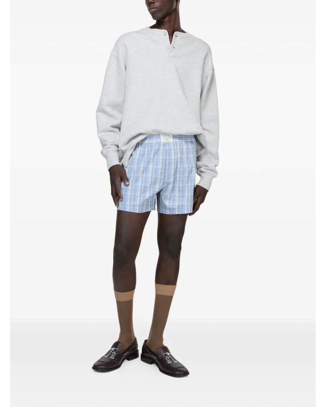 Acne Blue Checked-Pattern Shorts for men