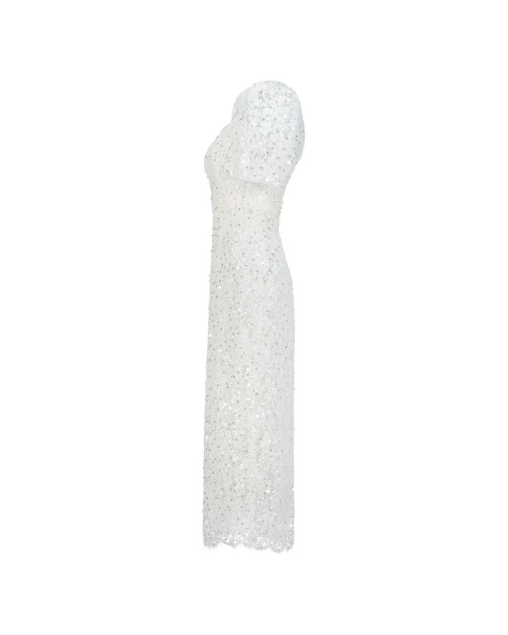 Adamaris White Sequin-Embroidered Lace Midi Dress