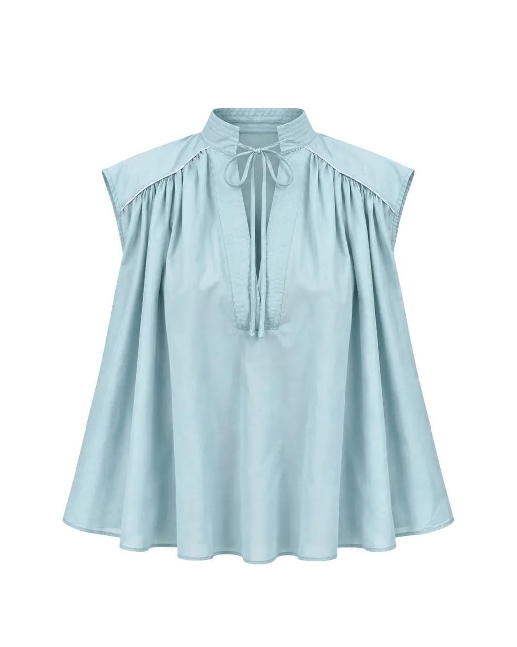 Semicouture Blue Rachel Gathered Tie-Neck Blouse