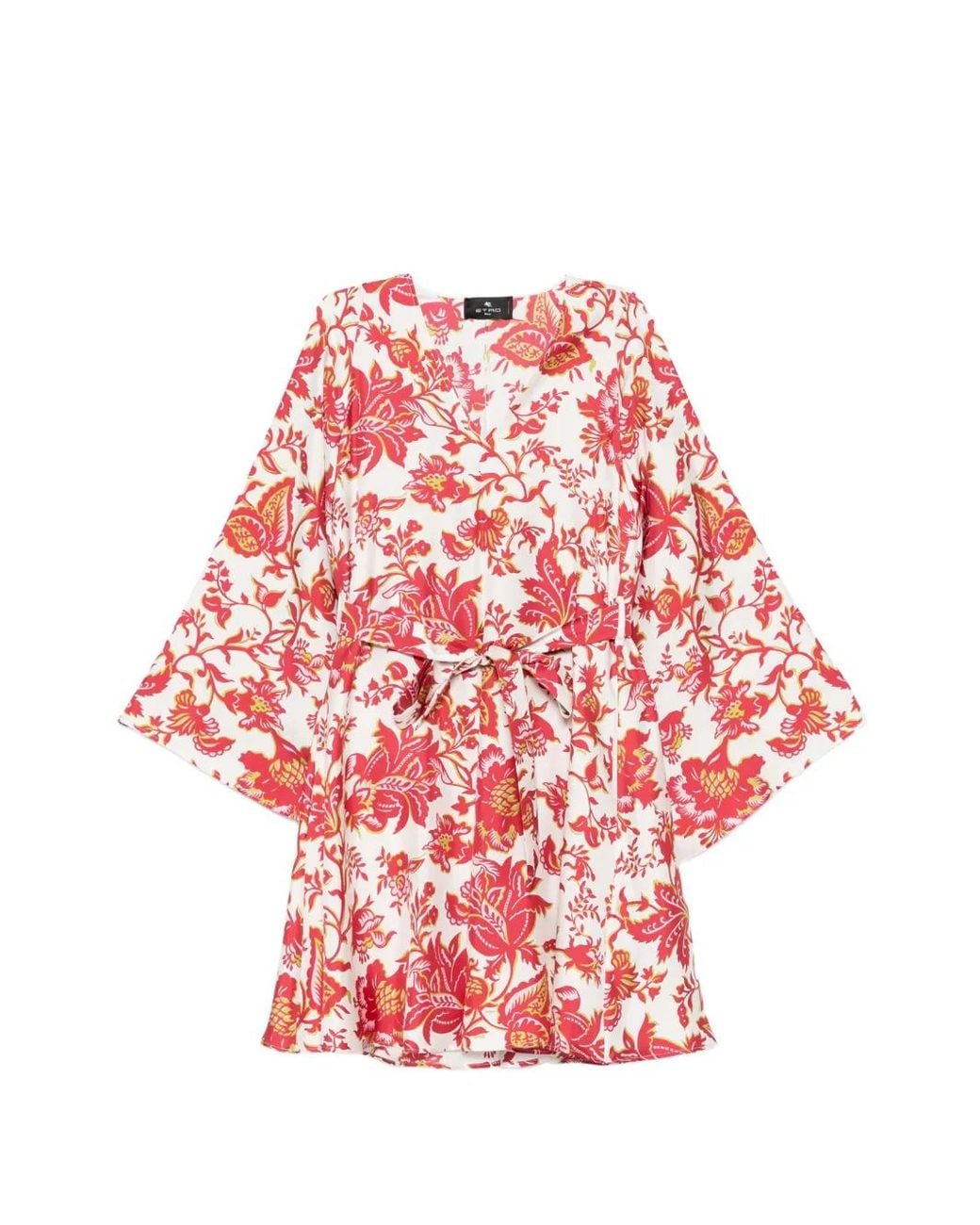 Etro Red Mini Blouson Dress With Belt