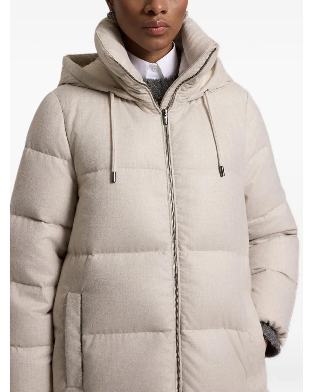 Peserico Natural Quilted Hooded Down Coat