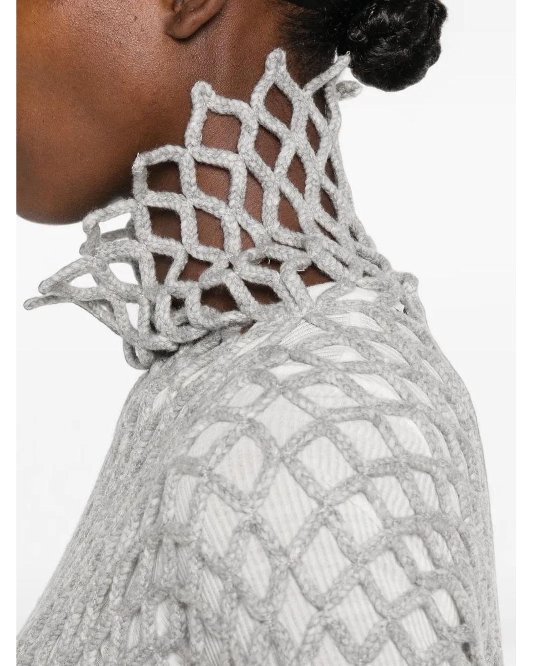 Sportmax Gray Open-Knit Turtleneck Sweater