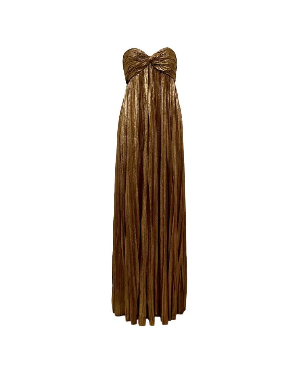 retroféte Brown Zoa Pleated Metallic-Effect Maxi Dress