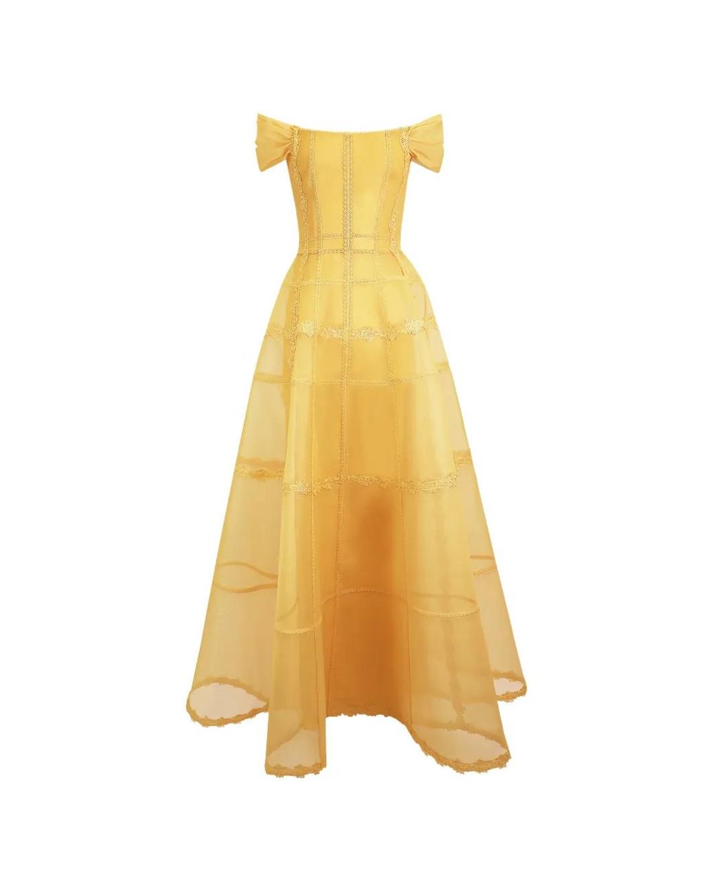 Gemy Maalouf Yellow Lace-Trim Off-The-Shoulder Dress
