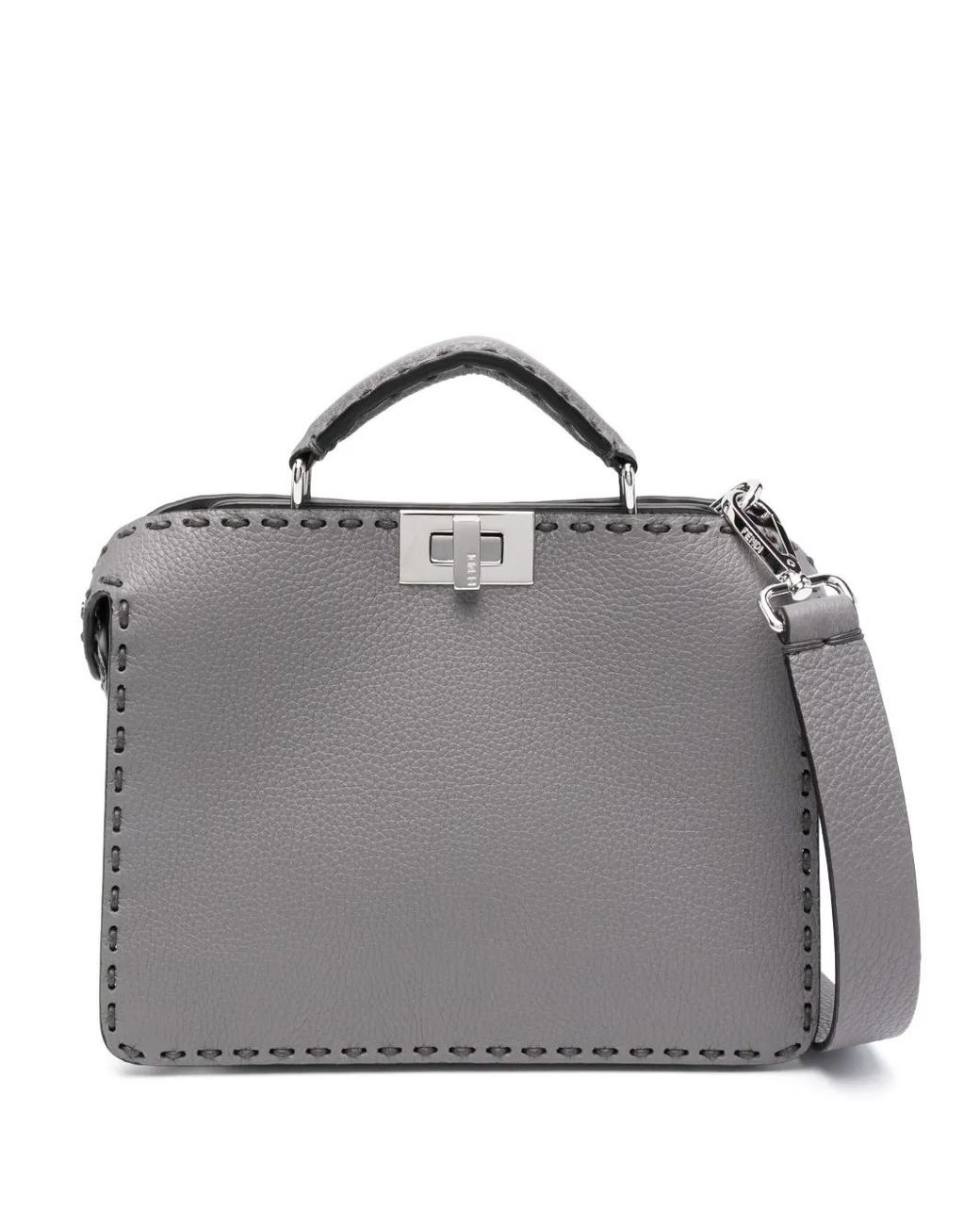 Fendi Gray Grained Leather Mini Peekaboo Top-Handle Bag for men