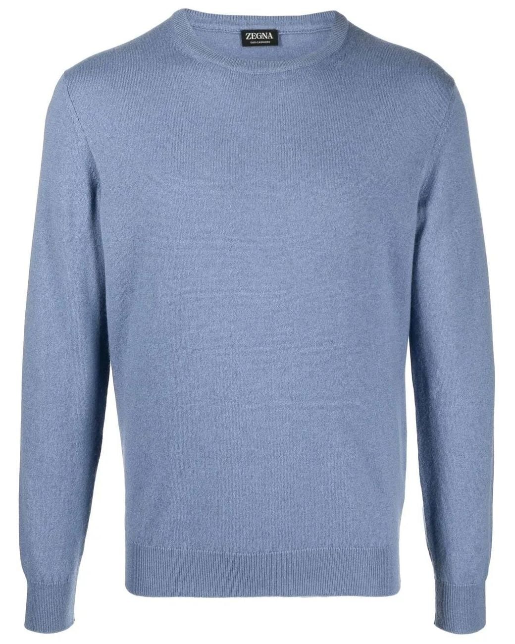 Zegna Blue Ribbed-Knit Crew Neck Sweater for men