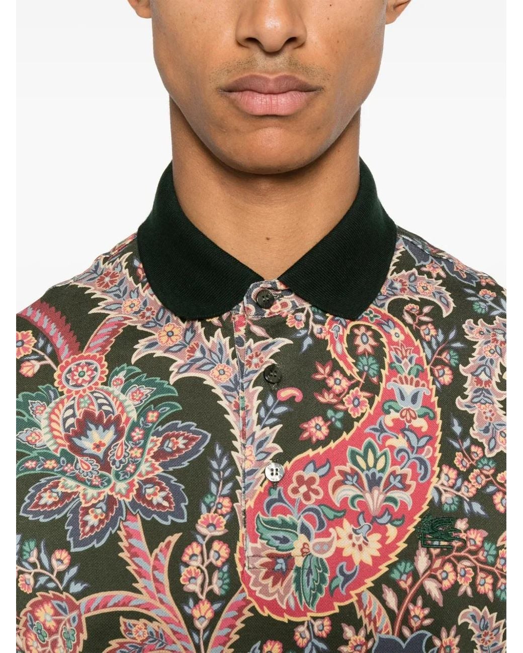 Etro Green Paisley-Print Polo Shirt for men