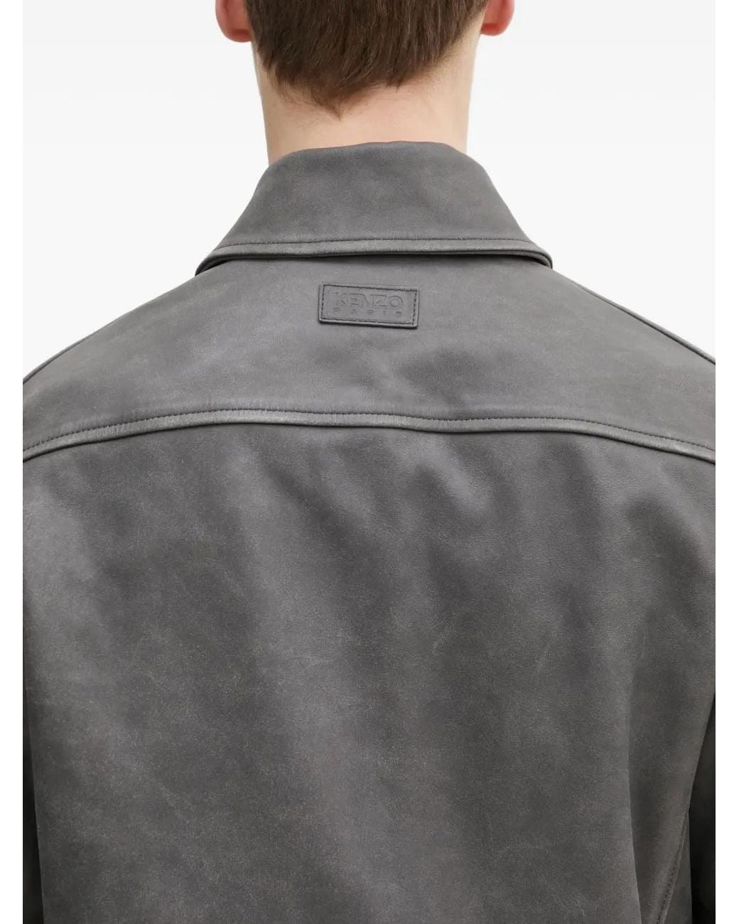 KENZO Gray Leather Jacket for men
