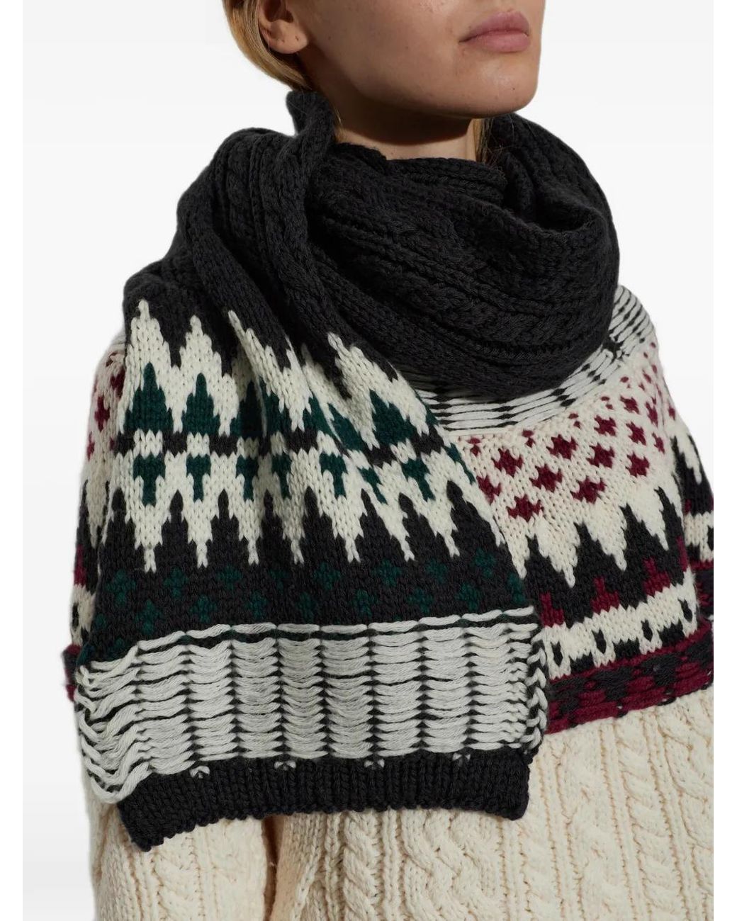 Akep Black Fair Isle Chunky-Knit Scarf