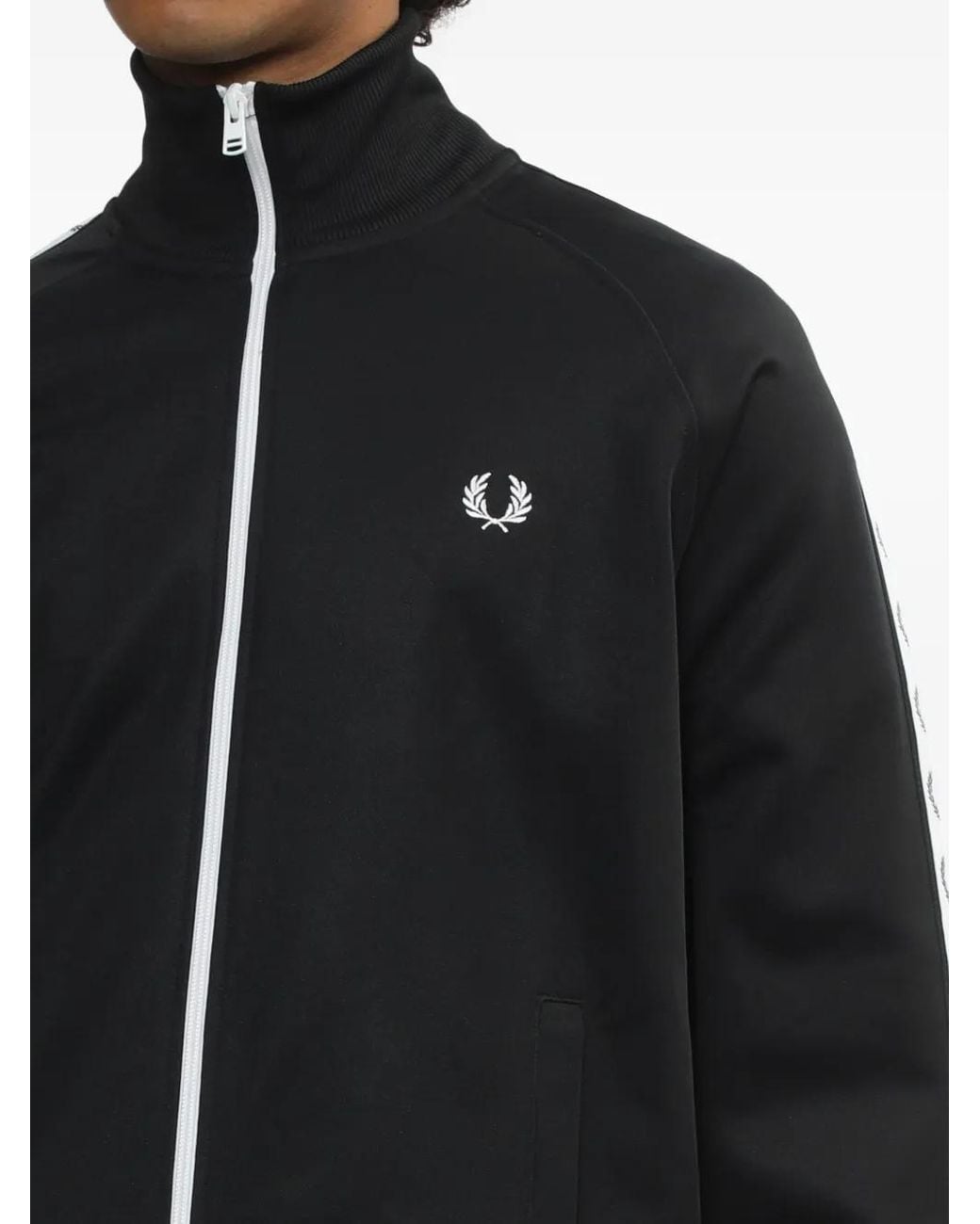 Fred Perry Black Logo-Tape Track Jacket for men