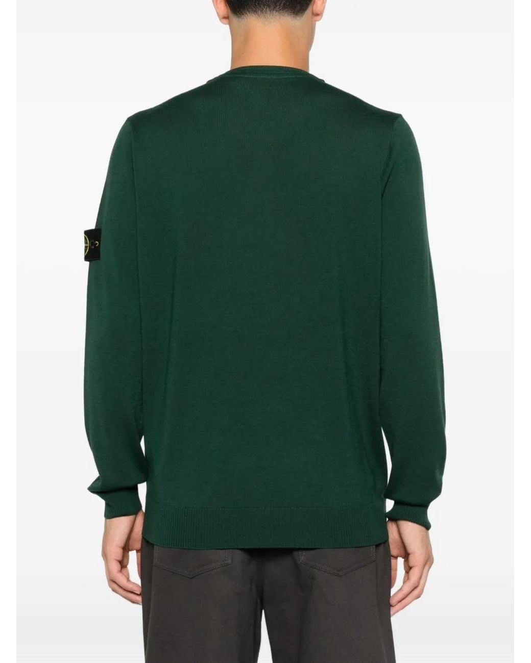 Stone Island Green Crew-Neck Patch Sweater for men