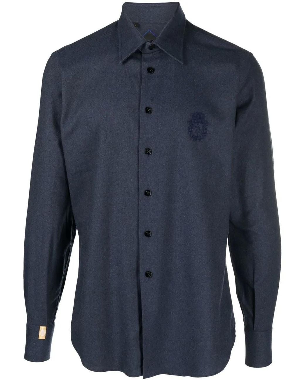 Billionaire Blue Embroidered-Logo Button-Up Shirt for men