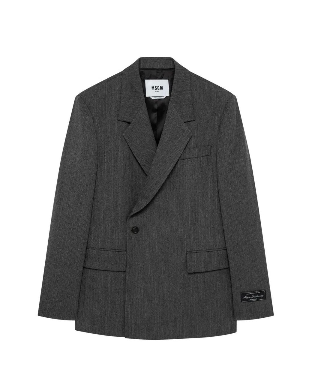 MSGM Black Pinstripe-Pattern Double-Breasted Jacket for men
