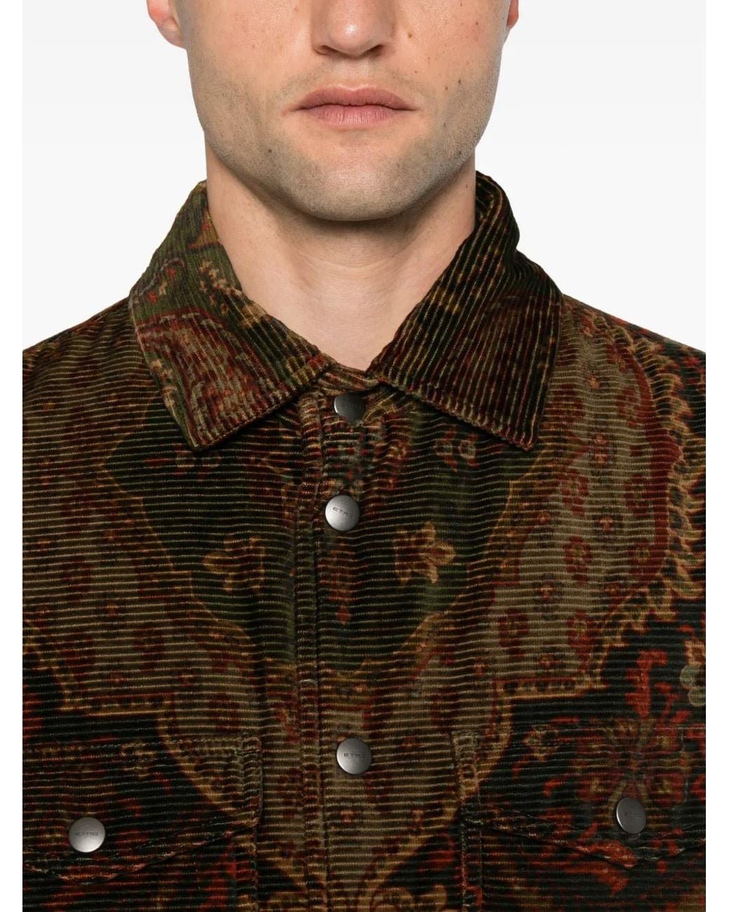 Etro Brown Paisley-Print Corduroy Padded Jacket for men