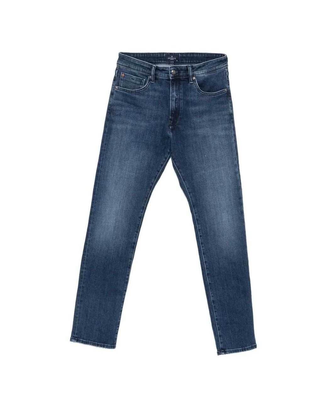 Hackett Blue Belt-Loop Logo-Patch Jeans for men