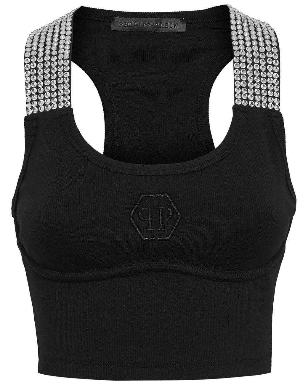 Philipp Plein Black Crystal-Embellished Cotton Cropped Top