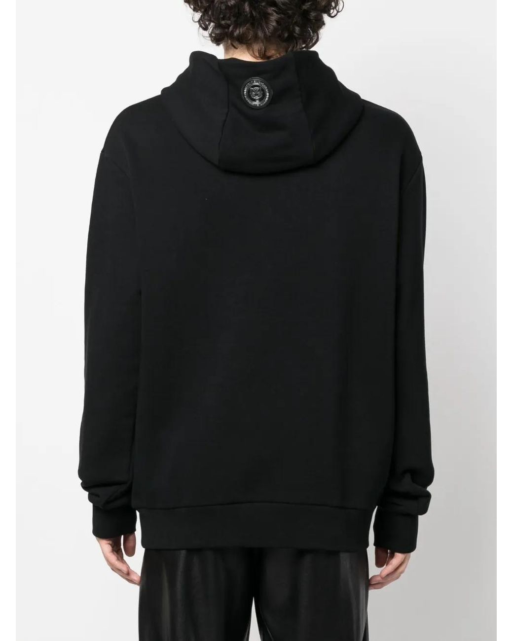 Philipp Plein Black Logo-Tiger-Print Hoodie for men