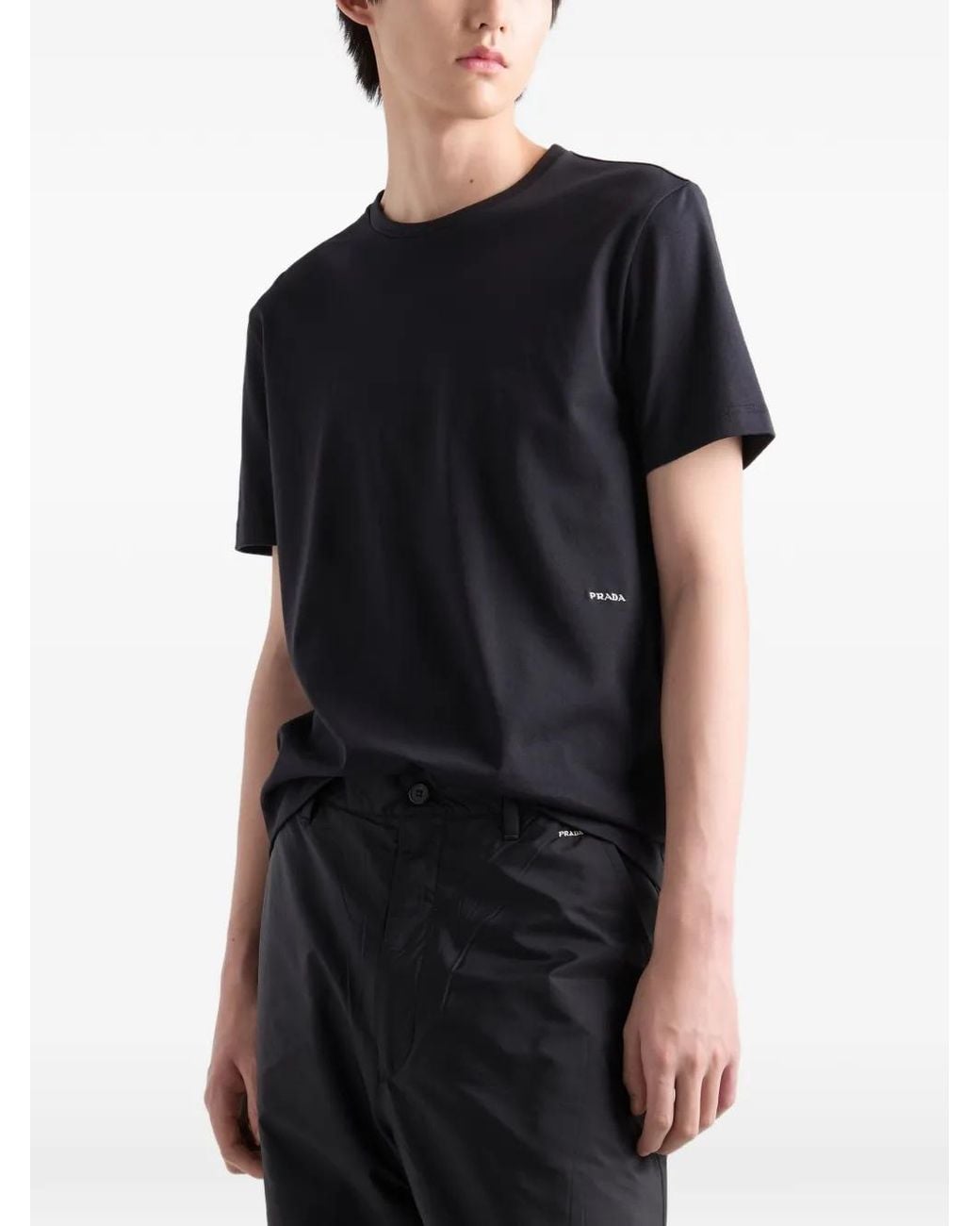 Prada Black Logo-Embroidered Short-Sleeve T-Shirt for men