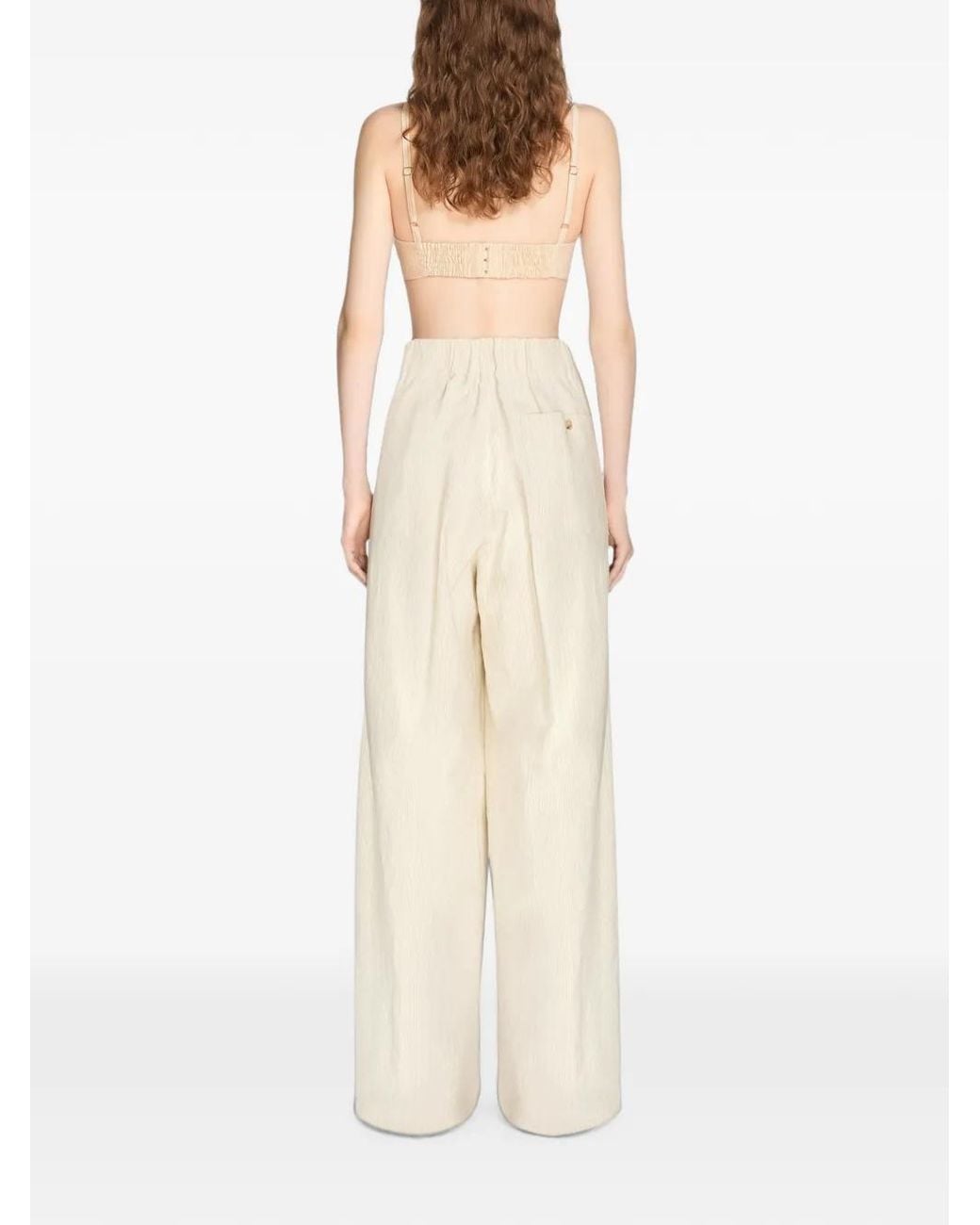 Dries Van Noten White Wide Pleated Trousers