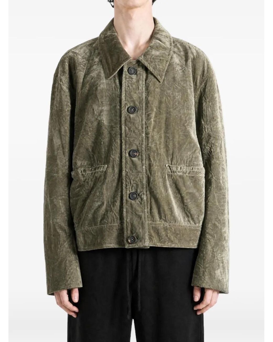 Ziggy Chen Green Crinkled-Effect Button-Up Jacket for men