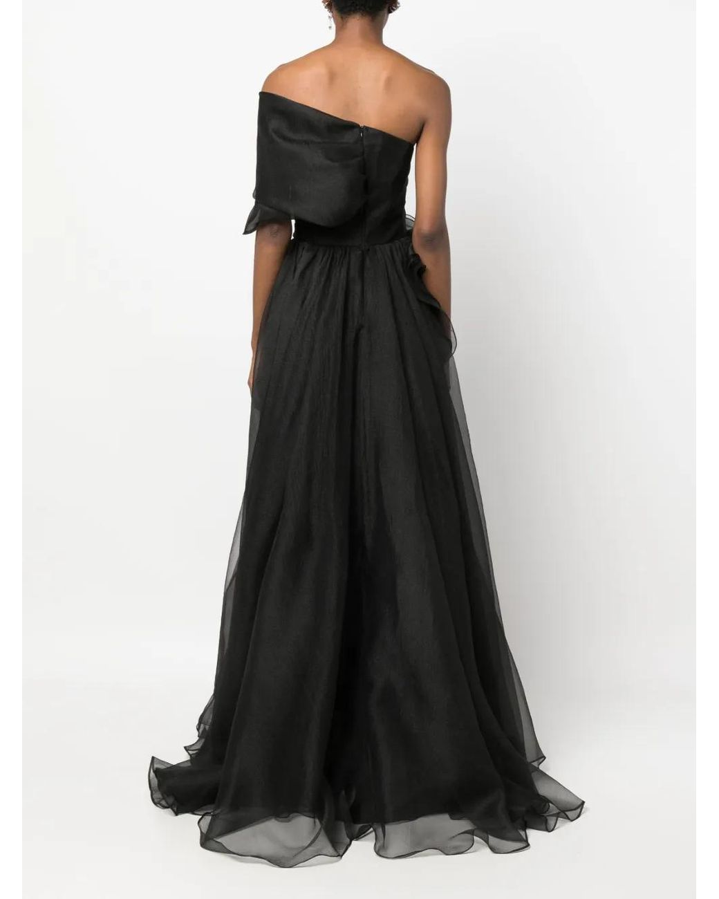 Ana Radu Black One-Shoulder Draped Maxi Dress