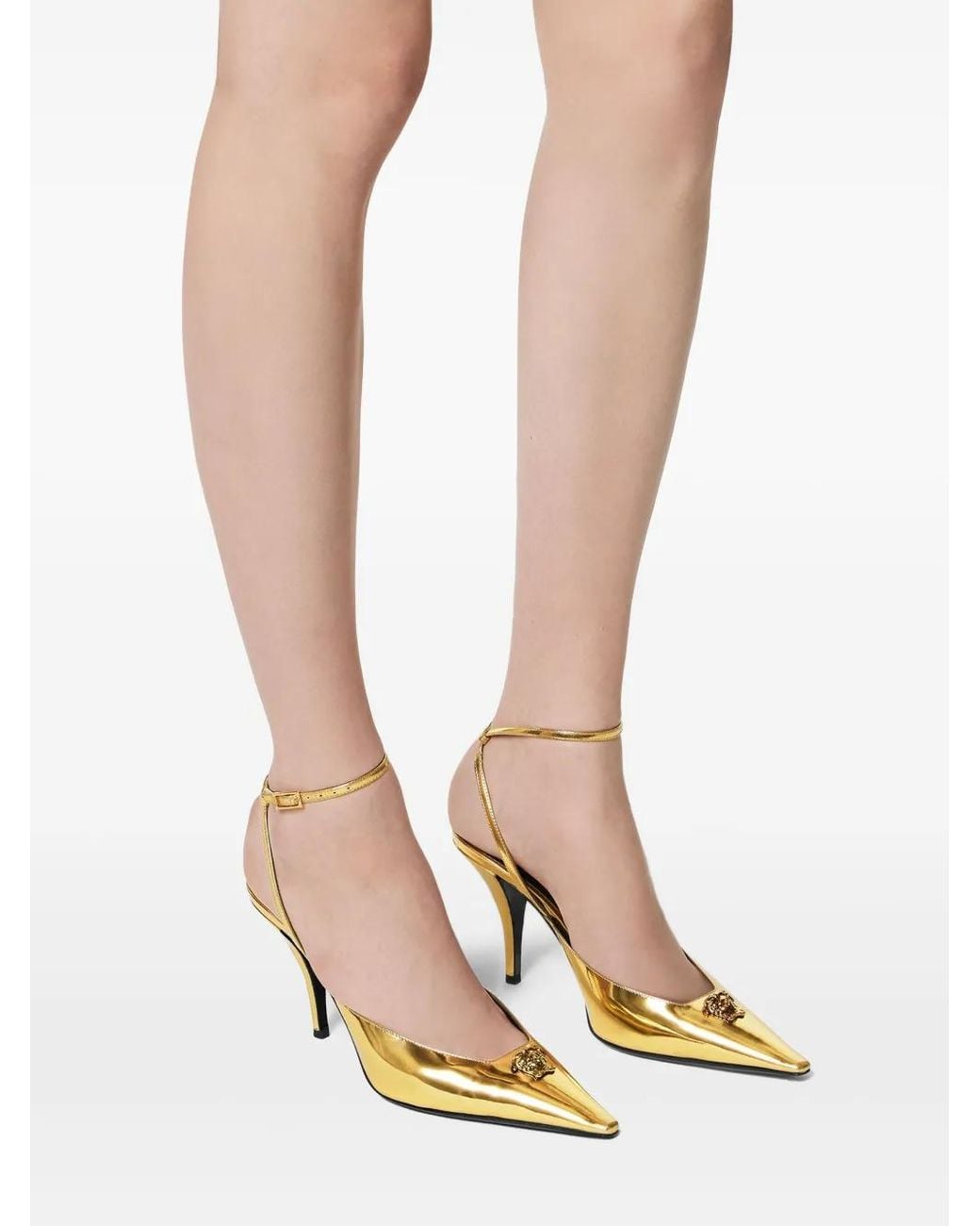 Versace Medusa Bow Metallic Pointed Toe Slingback Pump
