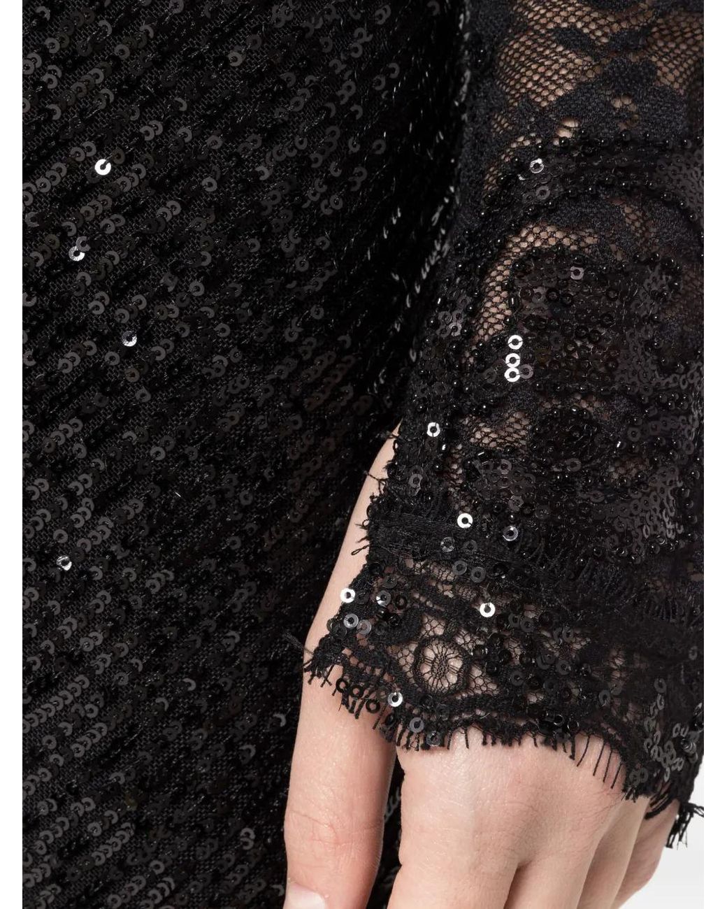 Nissa Black Cut-Out Sequined Maxi Dress
