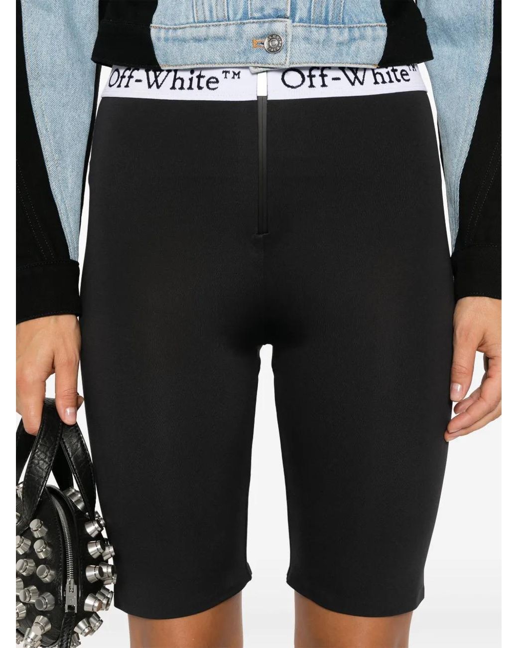 Off-White c/o Virgil Abloh Black Logo-Waistband Zipped Shorts