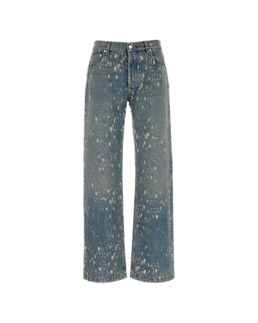 McQueen Blue Distressed Straight-Leg Jeans for men