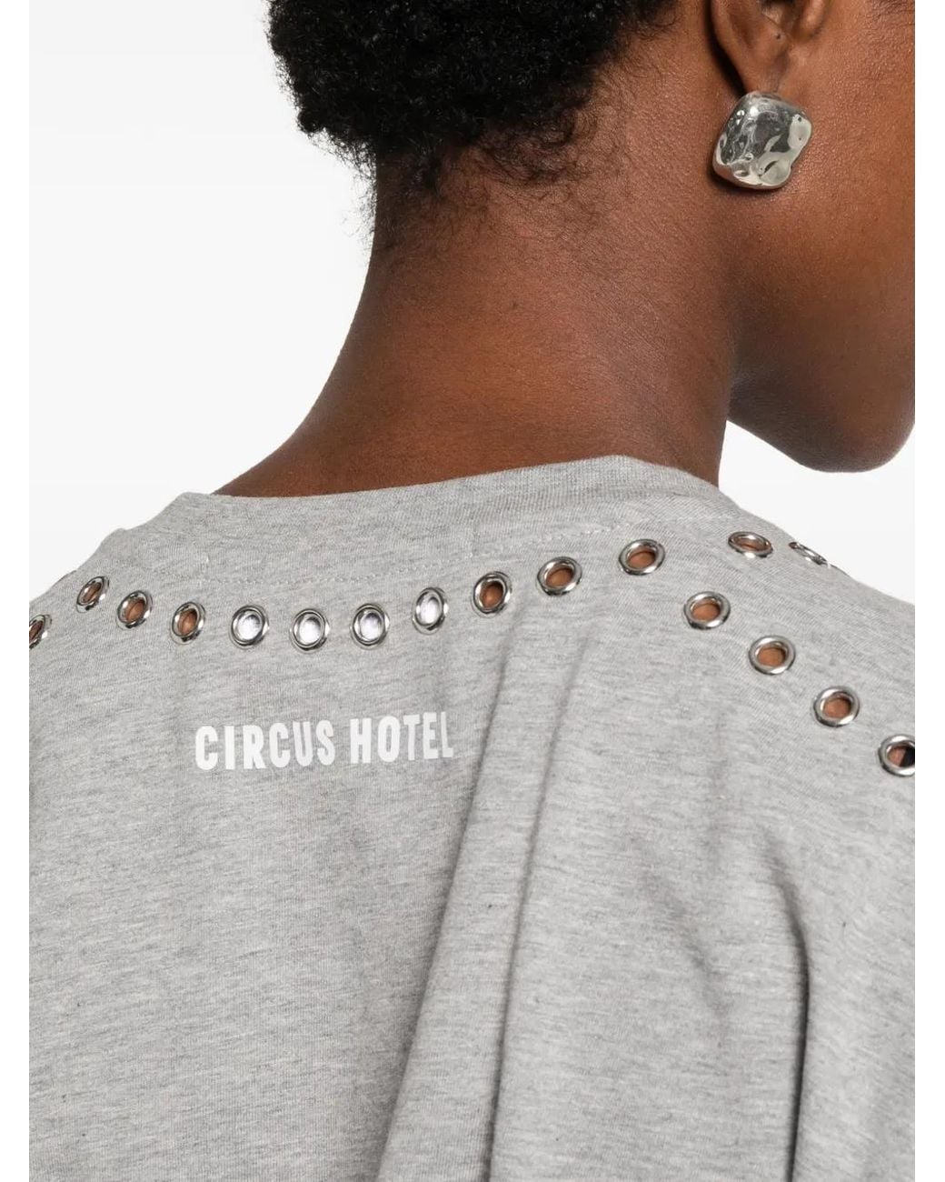 Circus Hotel Gray Eyelet-Embellished T-Shirt