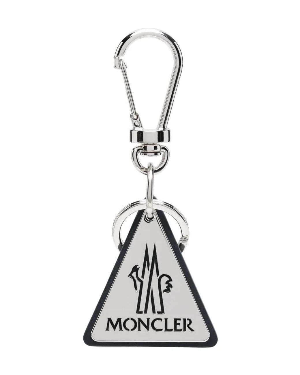 Moncler White Logo-Engraved Leather Keyring for men
