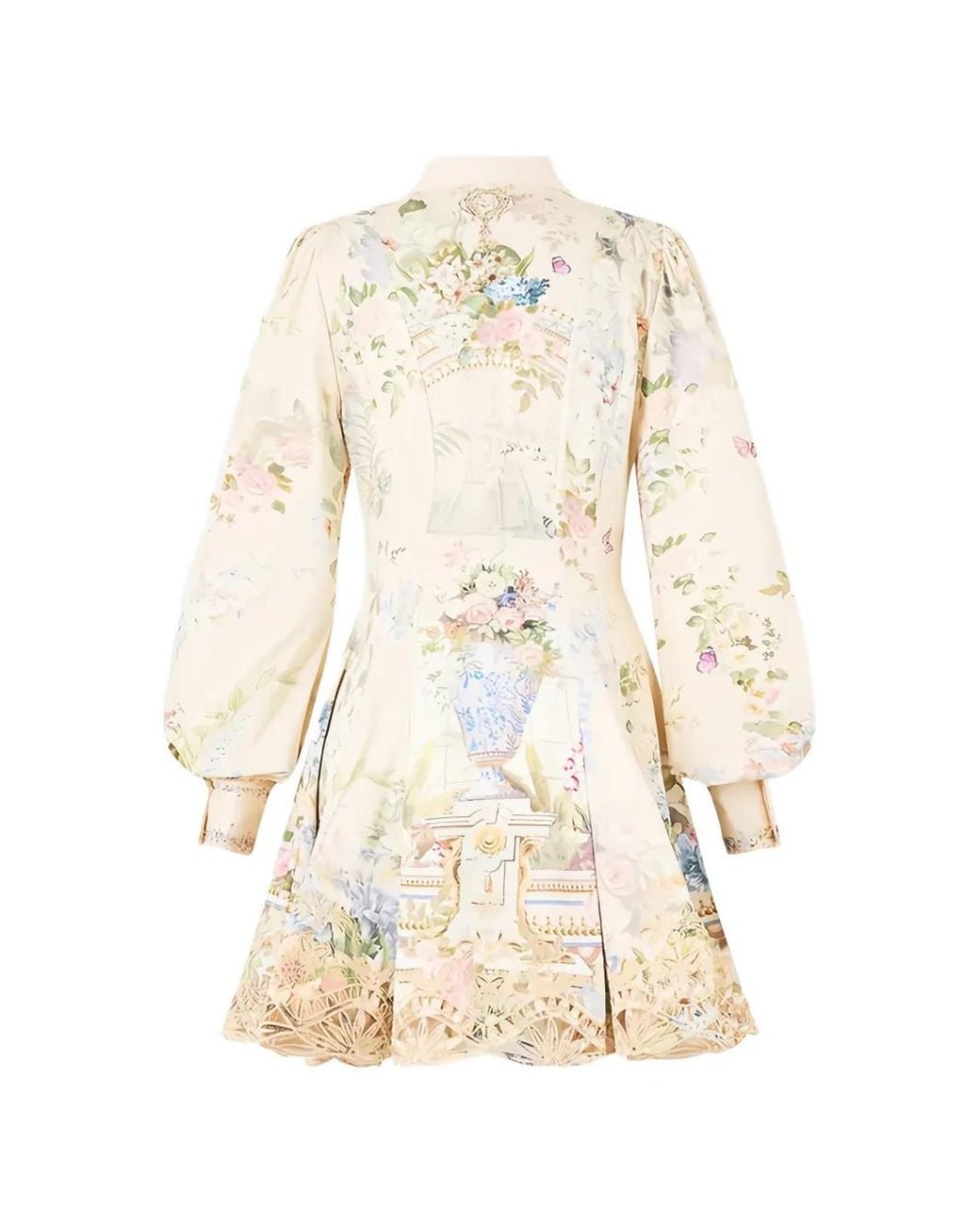 Camilla Natural Floral-Print Laser-Cut Minidress
