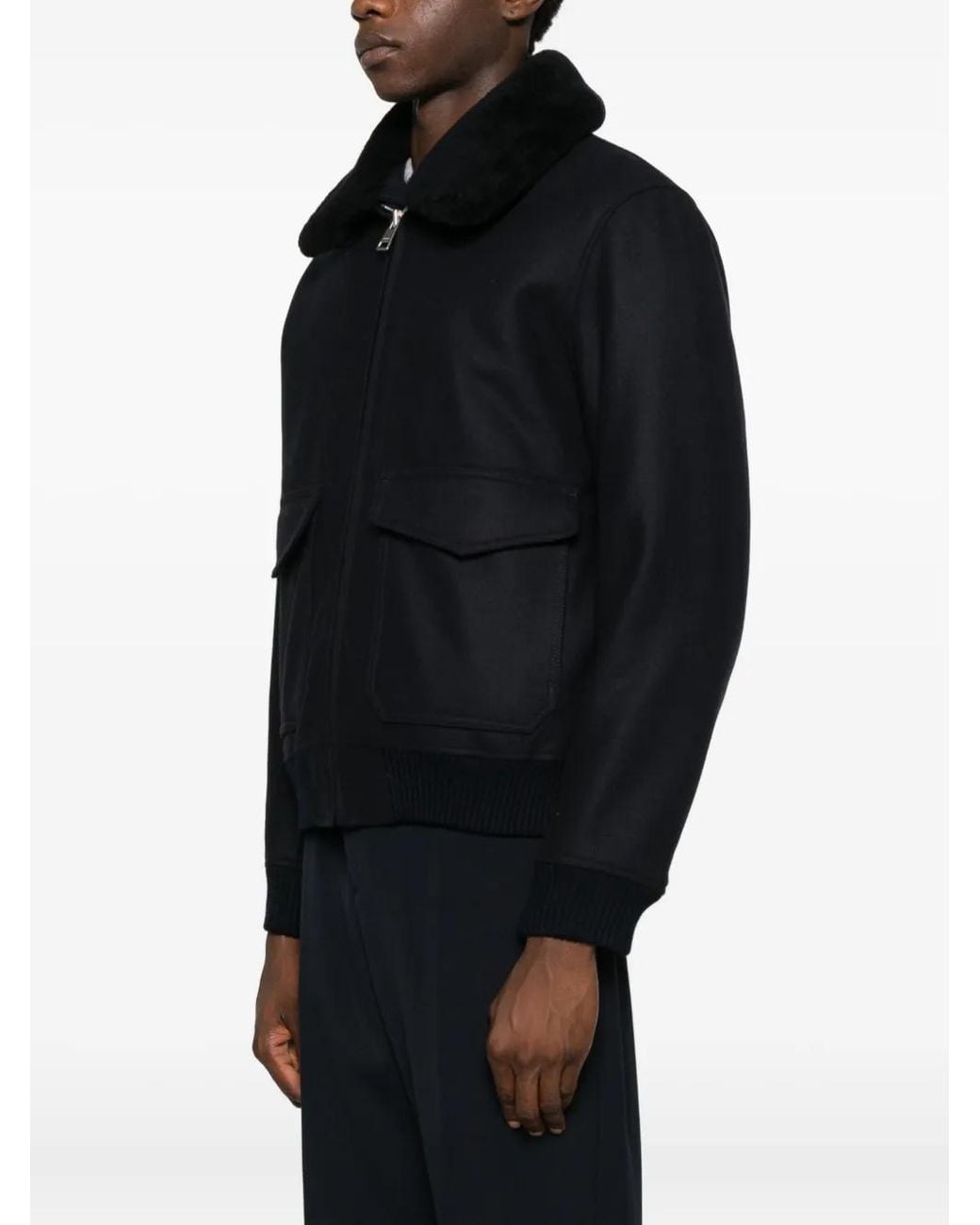 Sandro Black Wool Jacket With Shearling for men