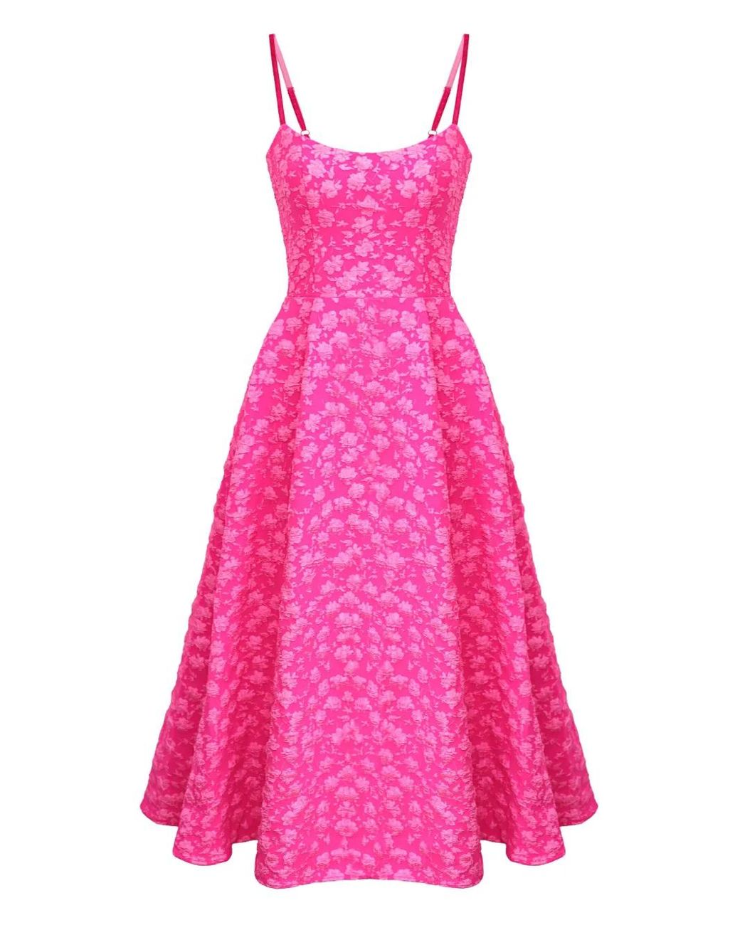 POST MERIDIEM Pink Jacquard Corset Midi Dress