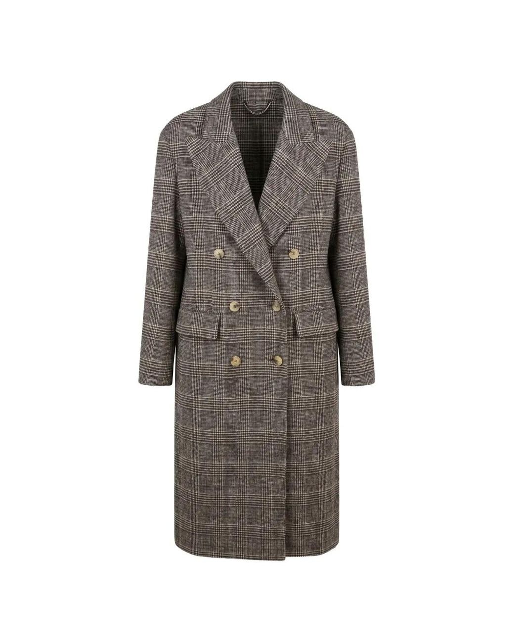 Ermanno Scervino Gray Checked Double-Breasted Coat