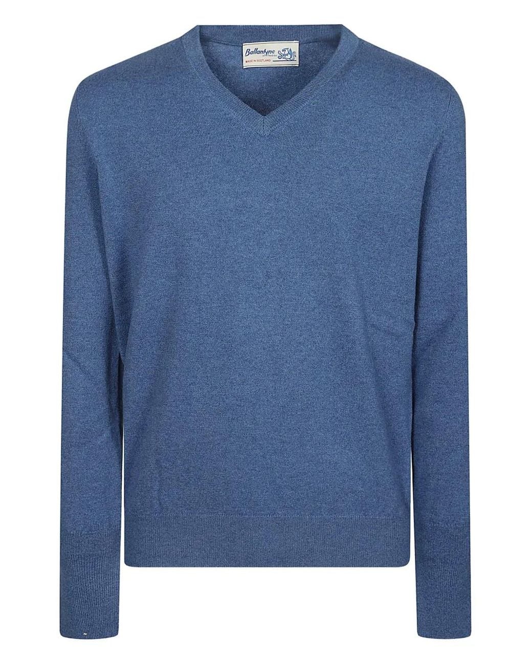 Ballantyne Blue V-Neck Cashmere Sweater for men